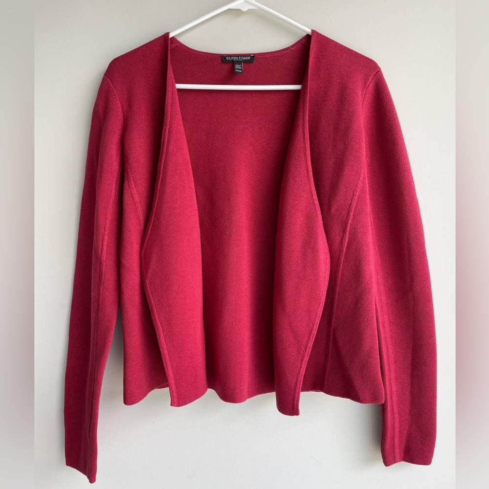 Eileen fisher silk cotton open front tight knit cardigan